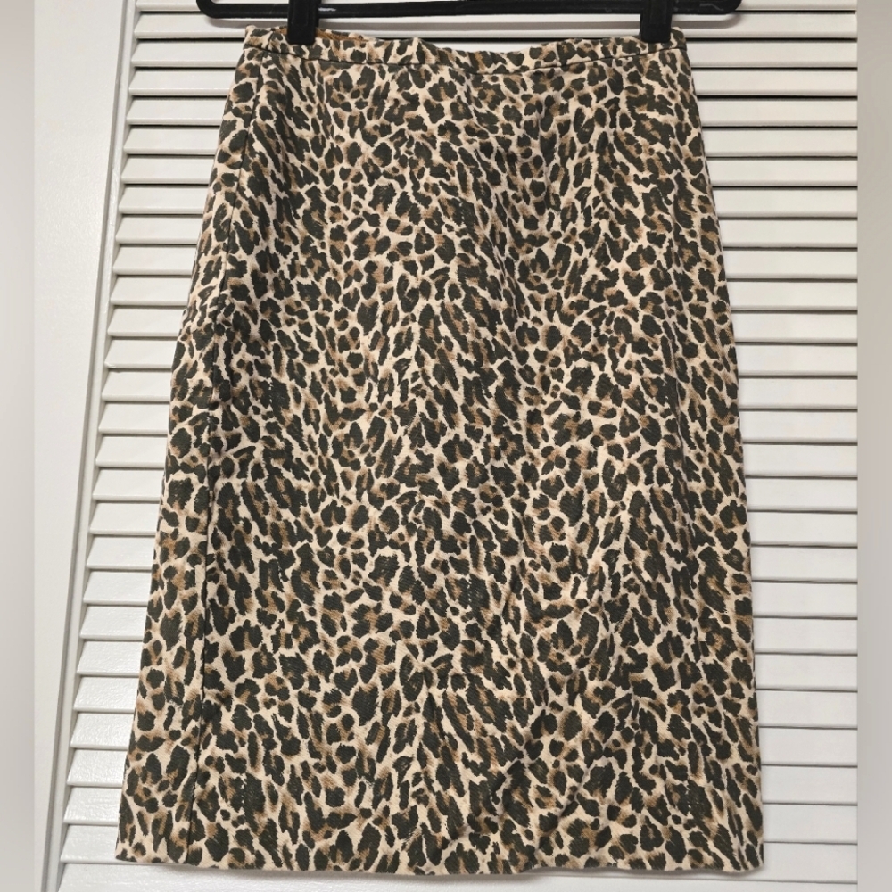 J. Crew - 100% Cotton Animal Print Office Business Casual Skirt With Back Zipper